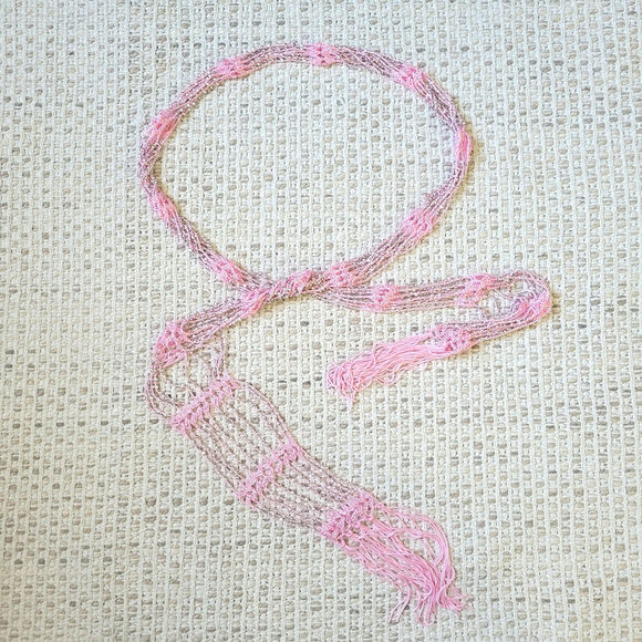 Y2K Pink Macrame Rope Belt Rhinestones Sparkle Cyber Boho Fringe 2XL - Picture 1 of 4